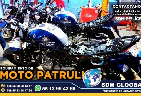 Conversion, Equipamiento de Moto Patrullas, Fabricacion y Venta de Luces Accesorios y Equipo SDM Global Mexico somos una empresa líder en el Equipamiento de MotoPatrullas asi como de unidades moviles de rescate, salvamento, proximidad, primer respodiente, equipo tactito, anti motin, fuerzas especiales, semi remolques con personal altamente capasitado para su fabricacion, Roll bar, Tumbaburros, Burrera, Banca central, Defensa trasera, Lona, Rotulacion, Pintura, Torreta de leds, sirena, bocina, codigos, estrobos, luces, etc. somos fabricantes.El término auto o moto Patrulla es utilizado para Patrullar un área concreta asignada. ​ Su función primaria es servir de apoyo a los oficiales de Policía en sus tareas diarias como rondines y traslado de delincuentes. somos fabricantes de unidades moviles especiales.Somos una Empresa Mexicana líder en el Mercado con años de experiencia, especialistas en el Equipamiento de Patrullas Equipadas Cajas y Remolques Unidades Moviles Especiales de Seguridad, Rescate, Salvamento, Salud, Comunicacion, Higine, etc.,Somos fabribricantes directos, distribuidores en todo Mexico, comunicate y te atenderemos personalmente.